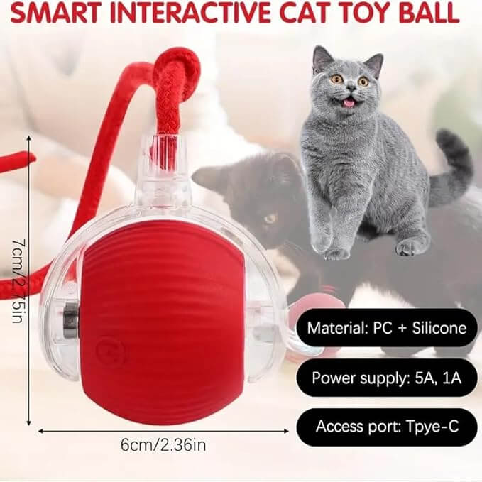 Cat Toy - Cat Toys for Indoor Cats Smart Chewy Viral Rolling Ball with Tail, Bird Sound, USB Rechargeable Automatic Rotating Ball - Wuflly