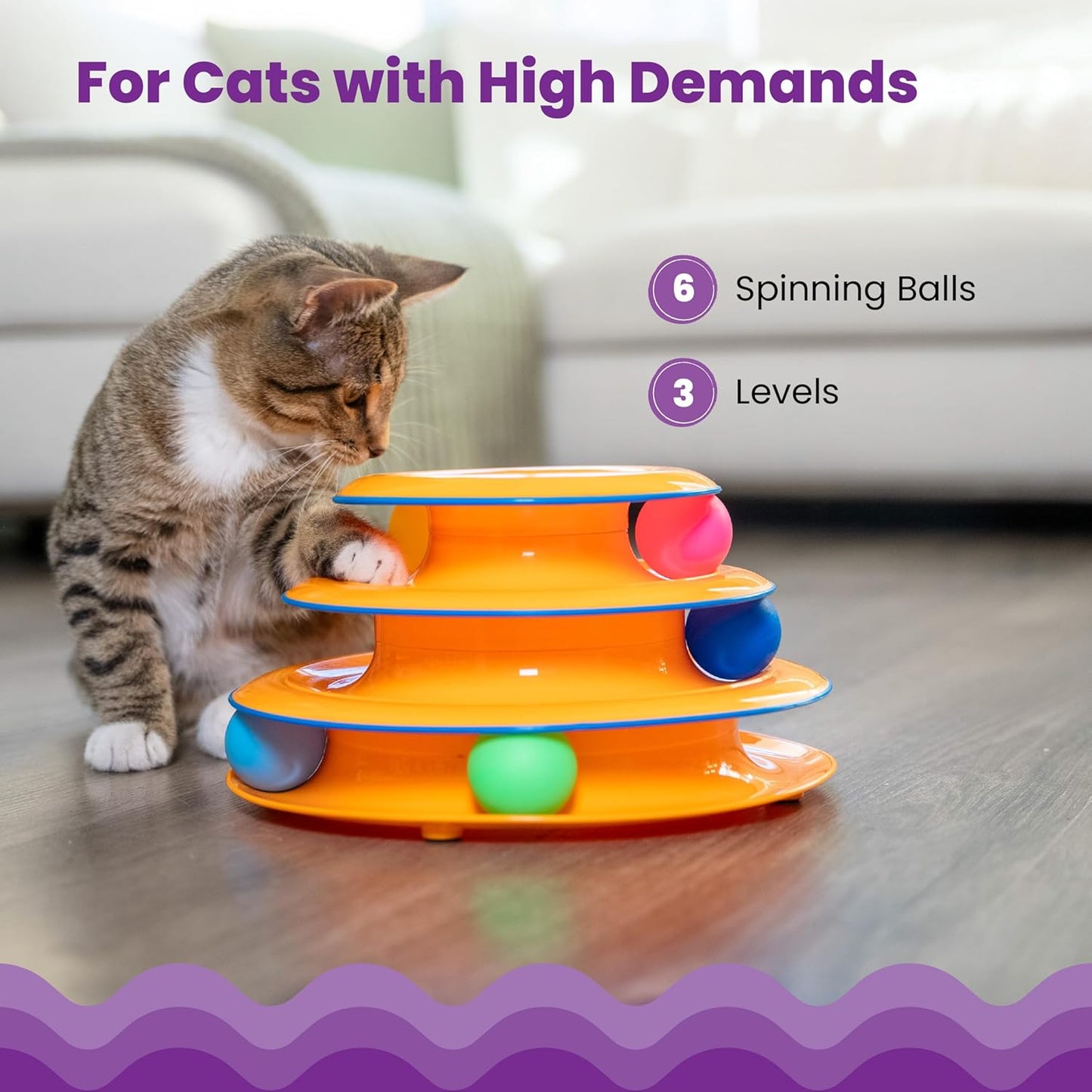 Interactive Cat Toy Tower 3 - Level Ball Track - Wuflly