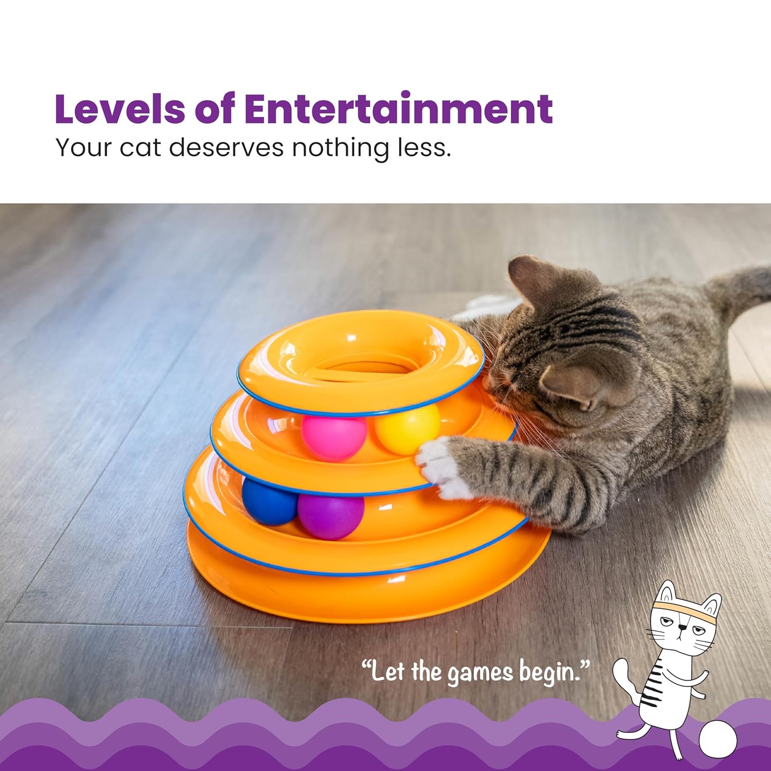 Interactive Cat Toy Tower 3 - Level Ball Track - Wuflly